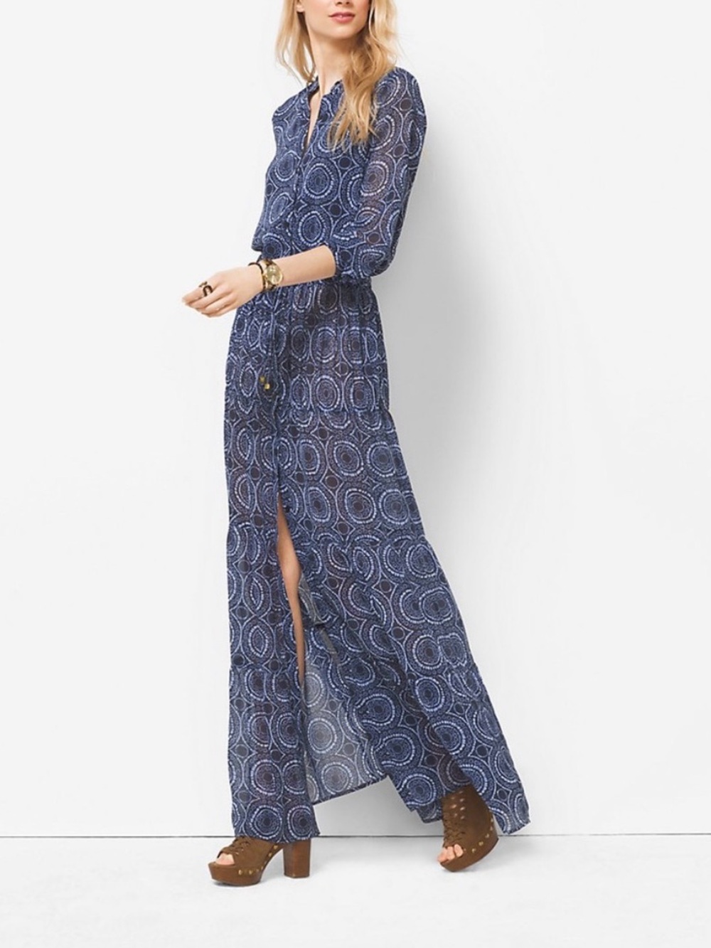 Michael Michael Kors medallion print button front blue maxi dress 4
